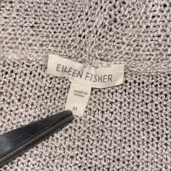 EILEEN FISHER Sweater M Linen Blend Hoodie Waffle Knit Pullover Beige - Picture 5 of 8